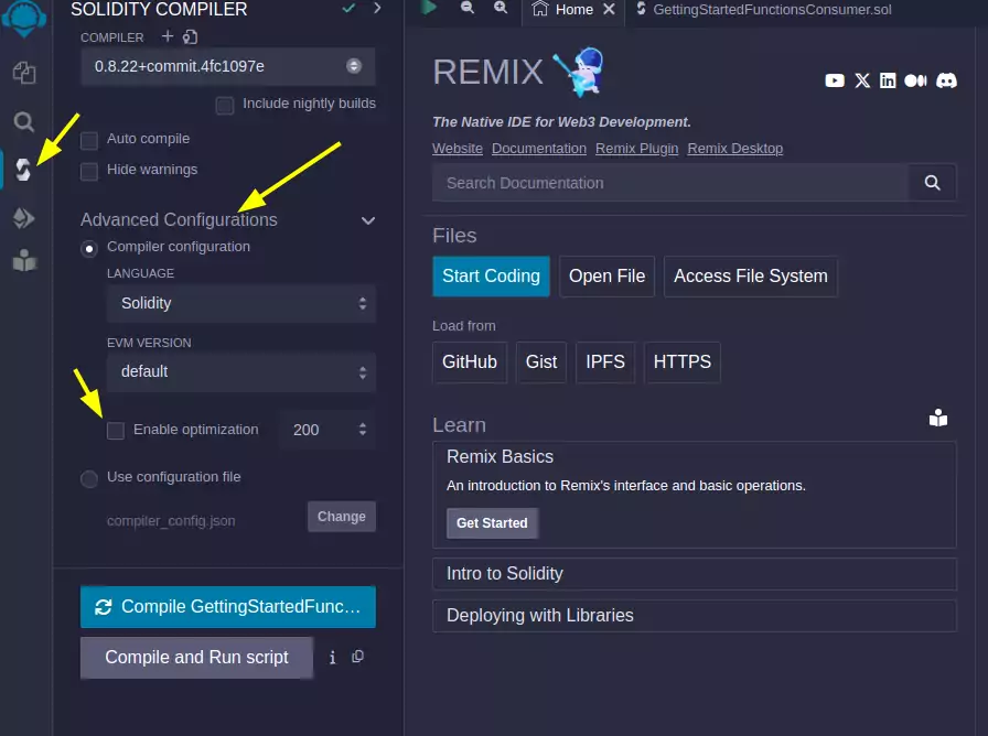 Enable Solidity Compiler Optimization Remix Editor
